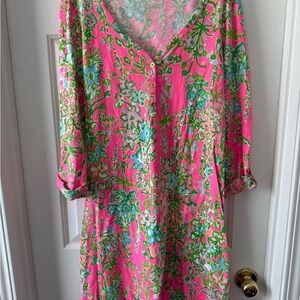 Lilly Pulitzer Pink and Green Palmetto V Neck Dress